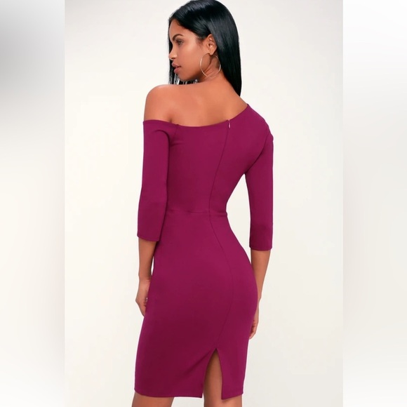 Lulus Precious Thing Magenta Asymmetrical Off The Shoulder Mini‎ Dress Sz S NEW - Picture 2 of 13